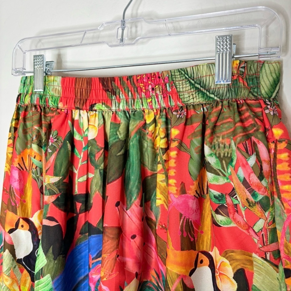 Rachel Zoe Tropical Jungle Print Maxi Skirt Size Medium Elastic Waist Tie Toucan - Picture 5 of 8